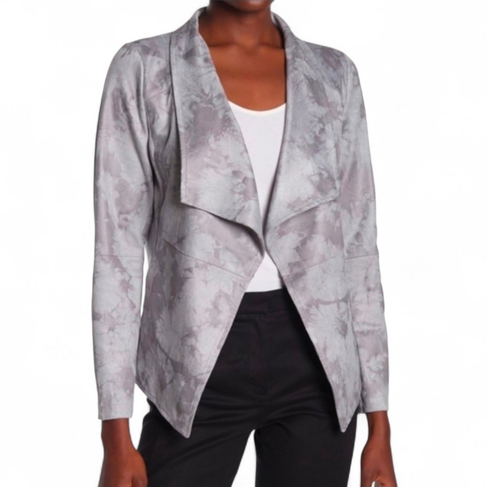 LOVE TOKEN Gray Tie Dye Faux Suede Drape Front Jacket - Medium